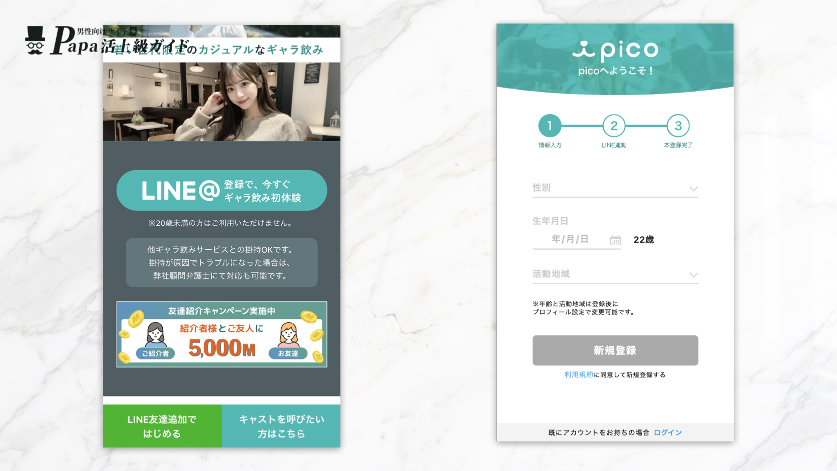 pico(ピコ)の登録画面